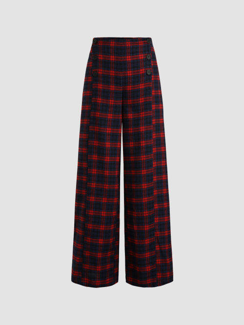 Cider Tartan Side Button Wide Leg Trousers Lazada PH