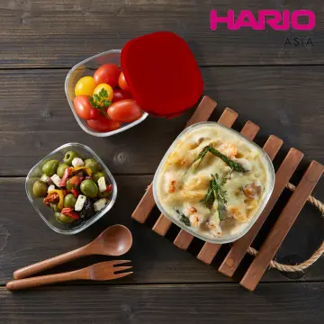 Hario Square Glass Container 250mL/600mL, Red/Green