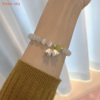 Fresh sky สร้อยข้อมือคริสตัลแสงจันทร์โอปอลสร้อยข้อมือดอกไม้ลิลลี่ยืดหยุ่นหรูหราสำหรับเด็กผู้หญิงเครื่องประดับผู้หญิง