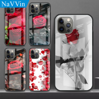 NaVVin Casing Case For Realme C35 C33 C31 C30 C30s C25 C25s C25Y C21 C21Y C20 C20A C17 C15 C12 C11 2021 C3 C2 C1 3 5 5i 6 6i 7 7i 8 4G 8i 9 5G 9i 10 Pro Plus Red Rose Flower Glass Tempered Back Phone Cover Casing Hard Case For Girls