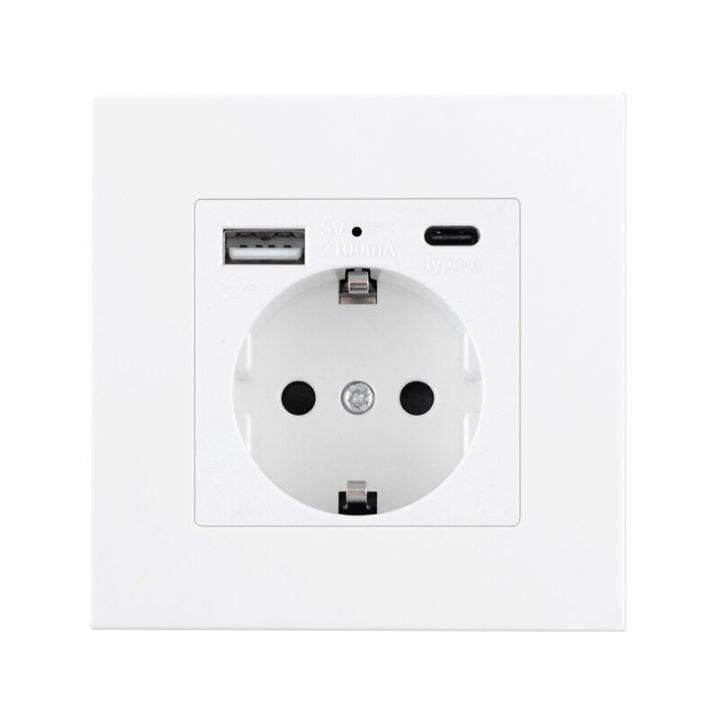 rewnssin-wall-type-c-power-outlet-86-86mm-wall-socket-with-usb-phone-charging-port-white-pc-panel-outlets-eu-bedroom-sockets