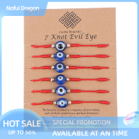 Nofui สร้อยข้อมือลูกปัดตาแห่งความชั่วร้ายนำโชคชุด6ชิ้นเครื่องประดับกำไลถักเชือกหนังแกะสำหรับผู้หญิง