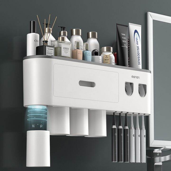 bathroom-shelf-organizer-ชั้นวางในห้องน้ำ-ชั้นวางของในห้องน้ำ-ชั้นวางแปรงสีฟันยาสีฟัน-อุปกรณ์บีบยาสีฟันแบบคู่สําหรับห้องน้ํา-ชั้นวางของ-กล่องเก็บแปรงสีฟัน-toothbrush-holder-bathroom-shelving-ชั้นวางขอ