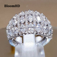 BloomHD Brilliant แหวนเจ้าสาวสำหรับงานแต่งงานเต็มรูปแบบปูเงา CZ หินสีเงินแฟชั่นเครื่องประดับหรูหราสำหรับผู้หญิง