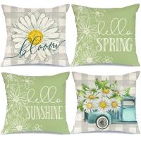 4PCS Spring Pillow Covers Spring Decorations Buffalo Plaid Farmhouse Throw Pillow 18X18