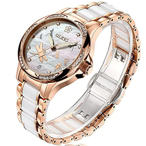 olevs-rose-gold-womens-watches-ceramic-stainless-steel-band-automatic-mechanical-watch-waterproof-luminous-pointer-calendar-diamonds-elegant-watches-for-women-red-blue-white-dial-no-battery-6610g-mb