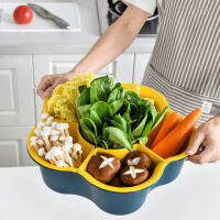 7 Grids Multifunctional Rotating Drain Basket Strainers Plastic Vegetable Basket Hot Pot Storage Platter Fruit Plate Snack Tray