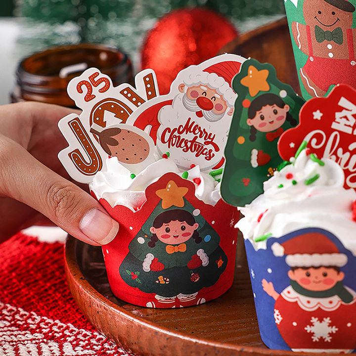 ชุดเค้กถ้วยมัฟฟินกระดาษคัพเค้กคริสต์มาสแบบกันน้ำมัน50ชิ้นเทศกาลฤดูใบไม้ผลิปีใหม่ของที่ระลึก