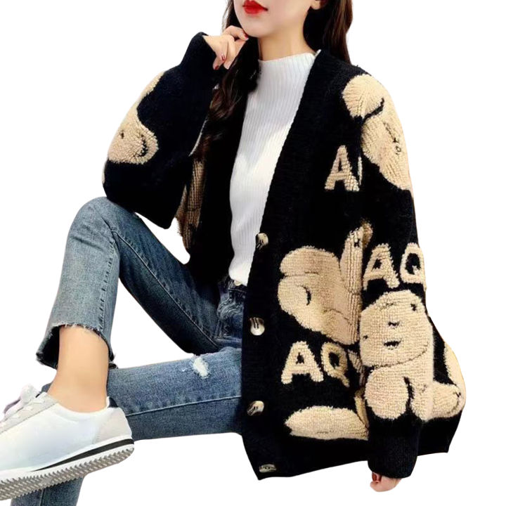 autumn-women-s-sweater-cardigan-bear-letter-pattern-cute-loose-knitted-coat-button-down-long-sleeve-v-neck-ladies-cardigan