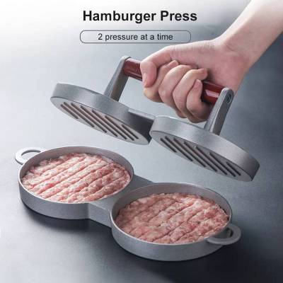 ที่อัดหมูเบอร์เกอร์ แฮมเบอร์เกอร์คู่ Nonstick อลูมิเนียม Burger Maker เนื้อ Patties แฮมเบอร์เกอร์แม่พิมพ์ Patty กด2หลุมบาร์บาร์เครื่องมือห้องครัว