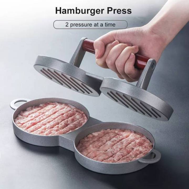 ที่อัดหมูเบอร์เกอร์-แฮมเบอร์เกอร์คู่-nonstick-อลูมิเนียม-burger-maker-เนื้อ-patties-แฮมเบอร์เกอร์แม่พิมพ์-patty-กด2หลุมบาร์บาร์เครื่องมือห้องครัว
