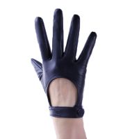 Fashion Synthetic Leather Gloves Women Short 19cm Hollow Show Back Snaps Button Winter Warm Full Leather Motorcycle Mittens S126