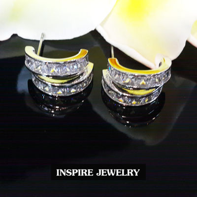 INSPIRE JEWELRY  ต่างหูเพชรสวิส งานจิวเวลลี่ white gold plated / diamond clonning