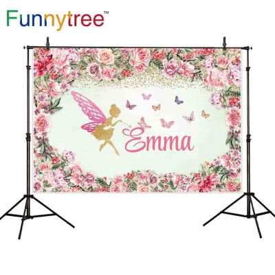 【☄New Arrival☄】 liangdaos296 Funnytree ไวนิลไวนิลเอลฟ์สำหรับปาร์ตี้วันเกิดรูปผีเสื้อสีทองกรอบรูปใส่ดอกไม้ถ่ายภาพพื้นหลังสีชมพู