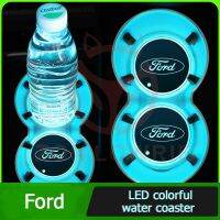 แผ่นถ้วยน้ำเสื่อกรูฟ Selimut Mobil รถถาดรองแก้วน้ำไฟ Led หลากสีสำหรับ Ford Mondeo Ranger Ecosport F150โฟกัส F-250 MK4 Explorer Rak XLT XL