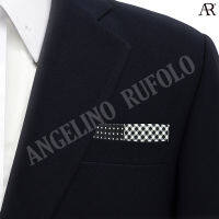 ANGELINO RUFOLO Pocket Square(ผ้าเช็ดหน้าสูท) ผ้าไหมพิมพ์ลายอิตาลี่คุณภาพเยี่ยม ดีไซน์ 4IN1 MIX สีเทาดำ/น้ำเงิน