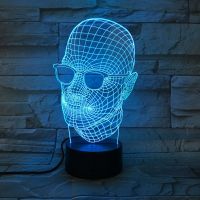 Cool Fathers Day Gift 3D Lamp Novelty Men With Black Glasses LED Light Desk Table Lamp DecorationUSB 7 Colors Change Lava Light