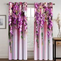 Modern purple Elegant Flowers Vine Wall Wedding Curtains Free Shipping 2 Pieces Thin Drape for Living Room Bedroom Window Decor