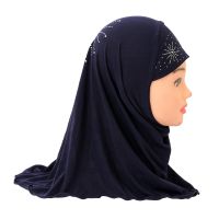 【CC】⊙□❇  H042 beautiful girl hijab with stones cute scarf hats caps can fit 2-6 years old girls muslim  headscarf