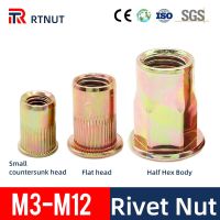 50/100Pcs Rivet Nut Flat Head Countersunk Reduce Knurled Half Part Hexagonal Body Threaded Rivnut Carbon Steel M3M4M5M6M8M10M12 Nails Screws Fasteners