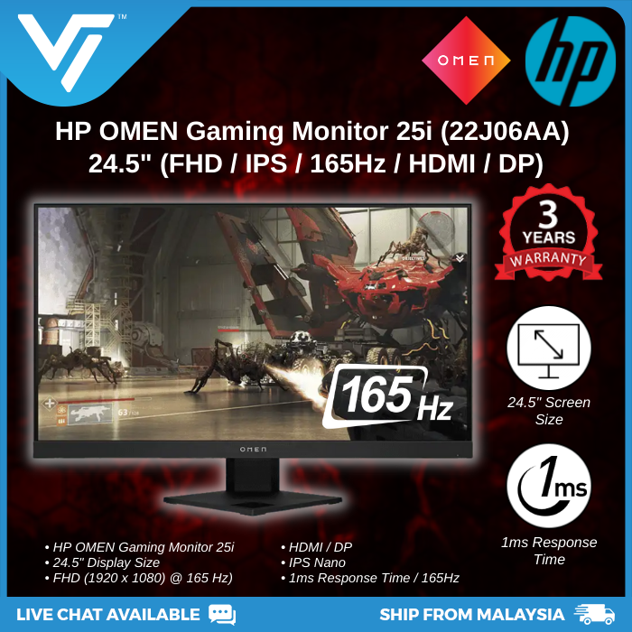 Hp Omen Gaming Monitor 25i 24 5 22j06aa Ips Fhd 1ms 165hz Hdmi