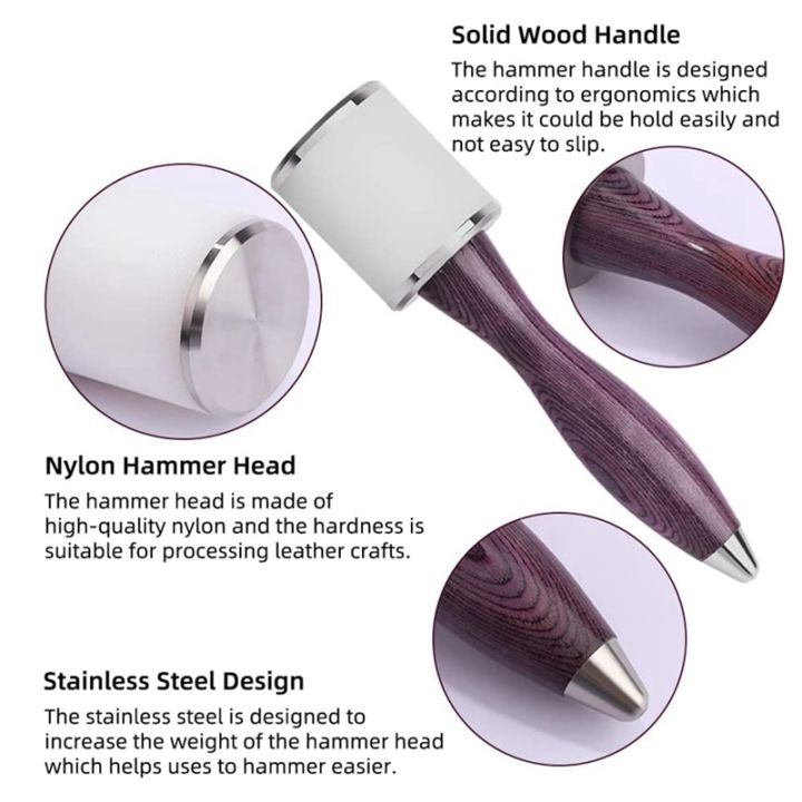 leather-carving-hammer-professional-leather-mallet-leather-with-nylon-straight-head-wood-handle-crafting-tool