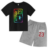 Jordan-S เสื้อยืดแขนสั้นแบบสวมหัวกางเกงขาสั้นบางสำหรับเด็กผู้ชายเสื้อยืดและกางเกงขาสั้นสำหรับเด็กเล็กเด็กผู้หญิงชุดสูทลำลองลายการ์ตูน0000ผ้าฝ้ายฤดูร้อน