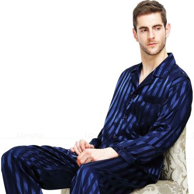 Mens Silk Satin Pajamas Set Pajama Pajamas Set PJS Sleepwear Set Loungewear U.S.S,M,L,XL,2XL,3XLL,4XL Plus Striped