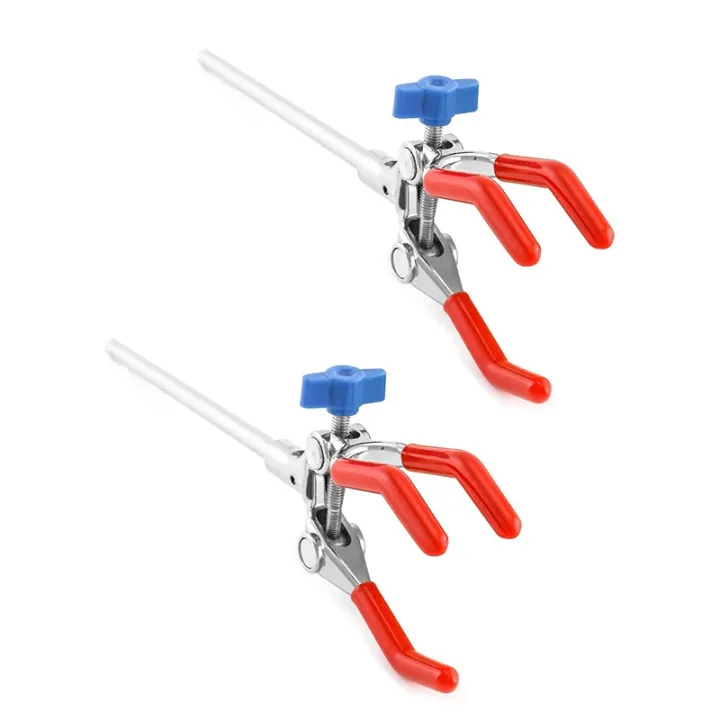 Lab Clamp 2 PCS 3 Prong Finger with Rubber Coated Head Laboratory