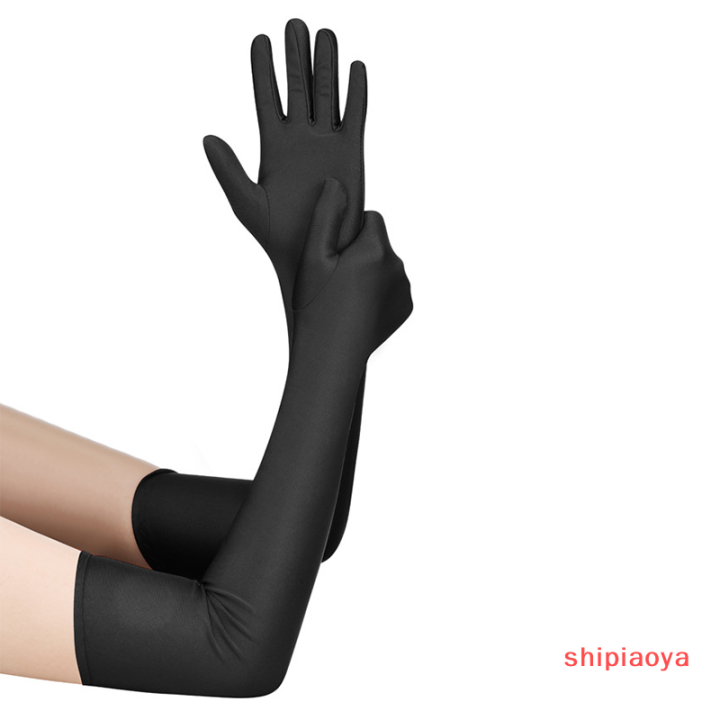 shipiaoya-ถุงมือกันแดดสแปนเด็กซ์ยืดหยุ่นสูงสำหรับปาร์ตี้ไนท์คลับถุงมือสีดำงานแต่งงาน