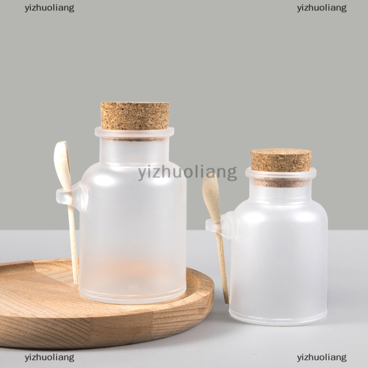 yizhuoliang-ขวดเกลือเปล่าขวดพลาสติก-matte-cork-ขวดรีฟิลพร้อมช้อนไม้