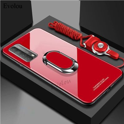 Magnet Ring Holder Stand Phone Case For Huawei P Smart 2021 Y7A Tempered Glass Back Cover for Huawei Y7A Y9A Mate 40 Phone cover