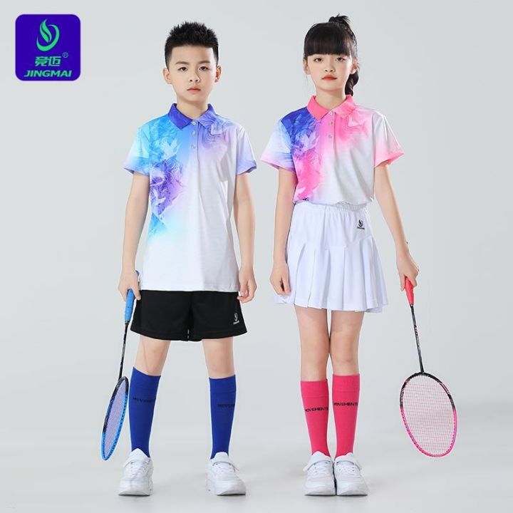 jingmai-ชุดชุดกีฬาแบดมินตันสำหรับเด็ก-เสื้อผ้าฝึกซ้อมเสื้อผ้าเทนนิสลายกีฬาปิงปองแห้งเร็วกระโปรงเทนนิสกีฬาทันสมัย