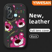 YIWESAN เคสสำหรับ Infinix Hot 11 Hot,เคสโทรศัพท์หนังนิ่มลายการ์ตูนรูปหมีสตอเบอรี่แฟชั่นบางดีไซน์ใหม่เคสกันกระแทกลายซิลิโคนฝาครอบเลนส์แบบเต็มเคสป้องกันกล้อง