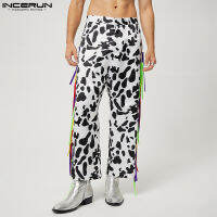 [Perfectly] INCERUN Mens Fashion Colorful Splicing Cow Printing Pants (สไตล์ตะวันตก)