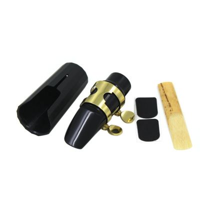 Plastic Soprano Sax Mouthpiece with Metal Cap Buckle Reed Mouthpiece Patches Pads Black