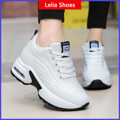 รองเท้าผ้าใบส้นตึกสำหรับผู้หญิง,รองเท้าผ้าใบเสริมความสูง9ซม. ระบายอากาศได้ดีไซส์ใหญ่34-42รองเท้าลำลองกันลื่นสีดำขาว