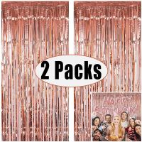 2pcs Metallic Foil Tinsel Fringe Curtain Happy Birthday Party Decoration Wedding Backdrop Boy Girl First Birthday Banner Garland Banners Streamers Con