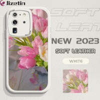 Jizetin เคส Samsung กาแลคซี S20บางเฉียบให้ความรู้สึกเหมือนผิวการ์ตูนสีชมพูดอกทิวลิปสีขาวเคสหลังหนังซิลิโคน PU เคสโทรศัพท์ปกหนัง