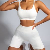 White Ribbed Yoga Shorts Sets Seamless Sports Suits Fitness Workout Clothes for Women Sportswear Sexy Crop Top Gym Wear Female