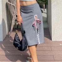 Wintin European and American Foreign Trade 2023 Autumn New Design Sense Niche Street Bow Bandage Split Slimming Skirt for Women