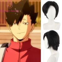 MYCOLOR ผมสังเคราะห์ Haikyuu!! วิกคอสเพลย์ สีดำสีดำ กางเกงขาสั้นแบบสั้น วิกผม kuroo Tetsuro วิกผมฮาโลวีน สีบลอนด์บลอนด์ วิกผม Tsukishima Kei สำหรับผู้ชาย