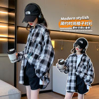 New style เสื้อโค้ทฤดูร้อนสำหรับเด็กเสื้อเชิ้ตลายสก๊อตสีดำและสีขาวสำหรับเด็กผู้หญิงเสื้อกันแดดแมทช์ลุคง่ายแบบบางสำหรับเด็กวัยกลางและวัยโต