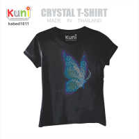 KUNI#K92 เสื้อยืดผู้หญิง ลายผีเสื้อ Rhinestone Bling Tee by kunibrand