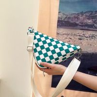 LASGO Niche design checkerboard lattice 2023 all-match Japanese student bag geometric personality ins simple messenger bag 〖WYUE〗