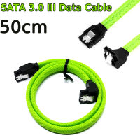 สาย SATA 3.0 แบบสายถัก Nylon สีเขียว ยาว 50cm  SSD HDD Hard Disk Drive Cord  Straight Right Angle 6Gb/s for Motherboard