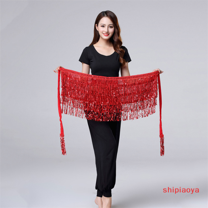 shipiaoya-กระโปรงเต้นรำผู้หญิงเลื่อมพู่พันสะโพกกระโปรงเต้นรำแบบละตินกระโปรงคลั่ง