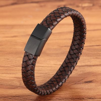 XQNI Fashion Jewelry Combination Brown Color Leather Stainless Steel Buckle Men Bracelet Hot Selling For Birthday Simple Gift