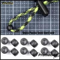 WUXU 10pcs ที่หนีบหางเชือก ตัวล็อคสาย สีดำสีดำ 4mm ครับ คลิปปลาย ของใหม่ เหล็กพลาสติกเหล็ก จุกเชือกหูรูด ชิ้นส่วนเครื่องมือกลางแจ้ง