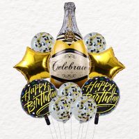 10pcs Gold Champagne Bottle Foil Balloons with Confetti Latex Balloon Wine Bottle Globos Birthday Party Decorations Balloons